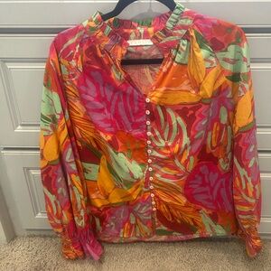Karlie Orange and Pink Ruffled Long Sleeve Blouse